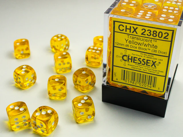 Chessex (23802) Translucent Yellow/white 12mm d6 Dice Block (36 dice)