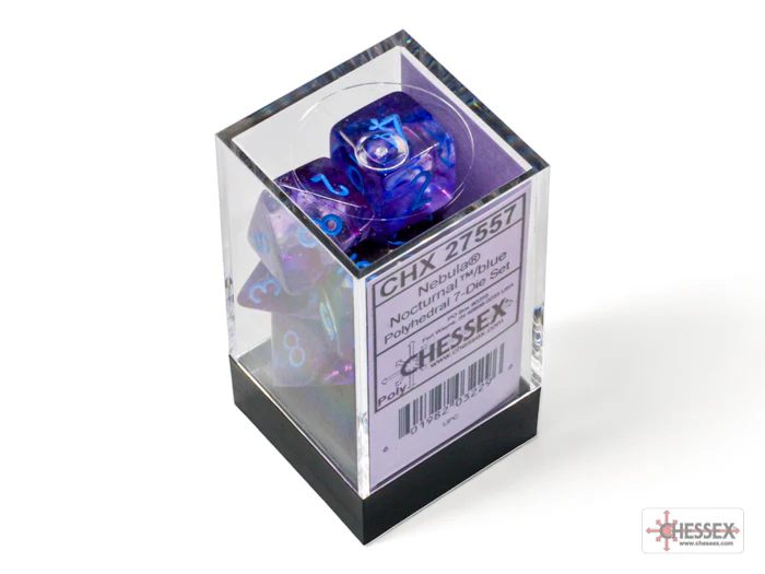 Chessex (27557) Nebula Nocturnal/blue Luminary Polyhedral 7-Dice Set