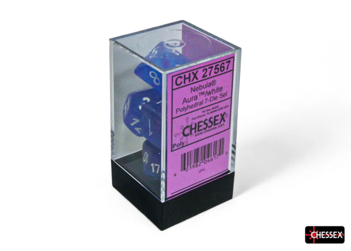 Chessex (27567) Nebula Aura/white Luminary Polyhedral 7-Dice Set