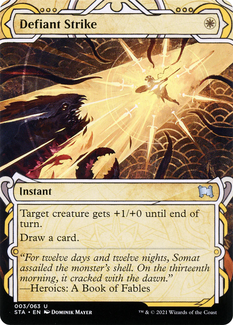 Defiant Strike (STA-003) - Strixhaven Mystical Archive: (Showcase) (Borderless) Etched Foil