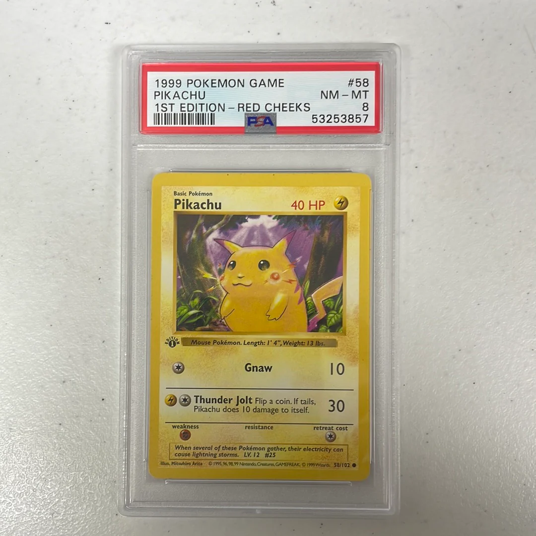 PSA 8 NM - MT - Pikachu 58/102 Red Cheeks 1st Edition Base Set Shadowless Pokemon