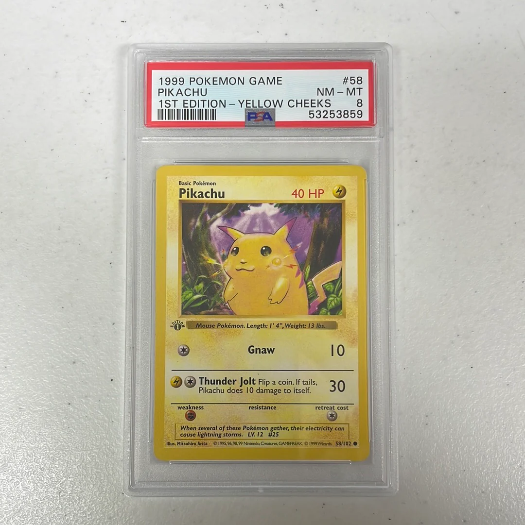 PSA 8 NM - MT - Pikachu 58/102 Yellow Cheeks 1st Edition Base Set Shadowless Pokemon #2